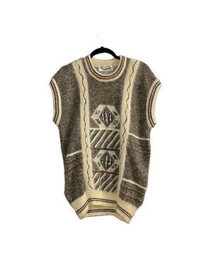 RD OSWAL COLLECTION Vintage Rythyem Knit Pullover Sweater Vest Brown Cream 40